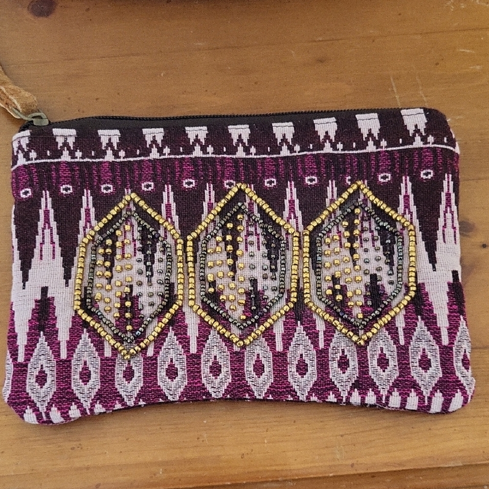 Ruggie Embroidered Purple And Pink  Clutch